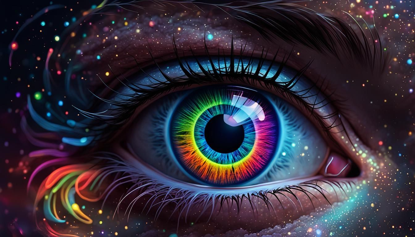 Neon Eye in Colorful Night Sky