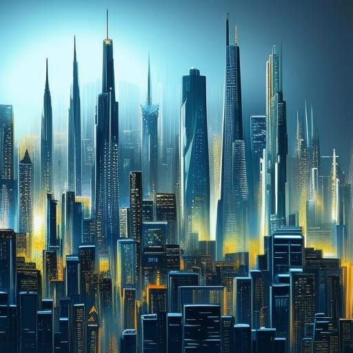 Futuristic Cityscape at Night: Lithographic Style