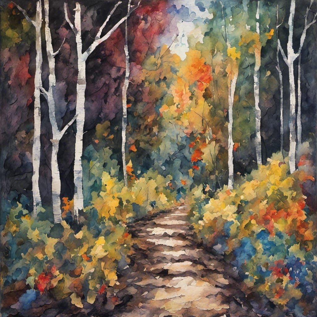 Woodland Path in Neo-Impressionist Impasto Style