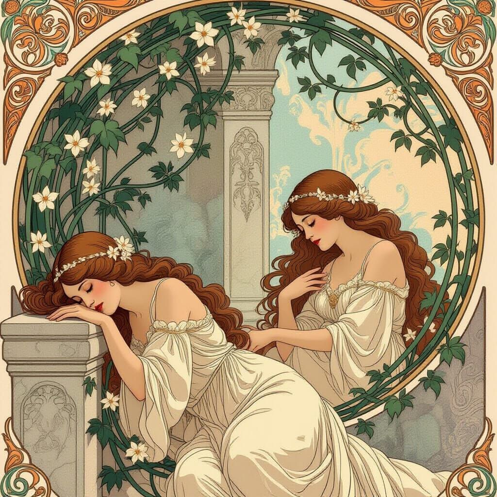Art Nouveau Maidens in Dreamlike Tapestry