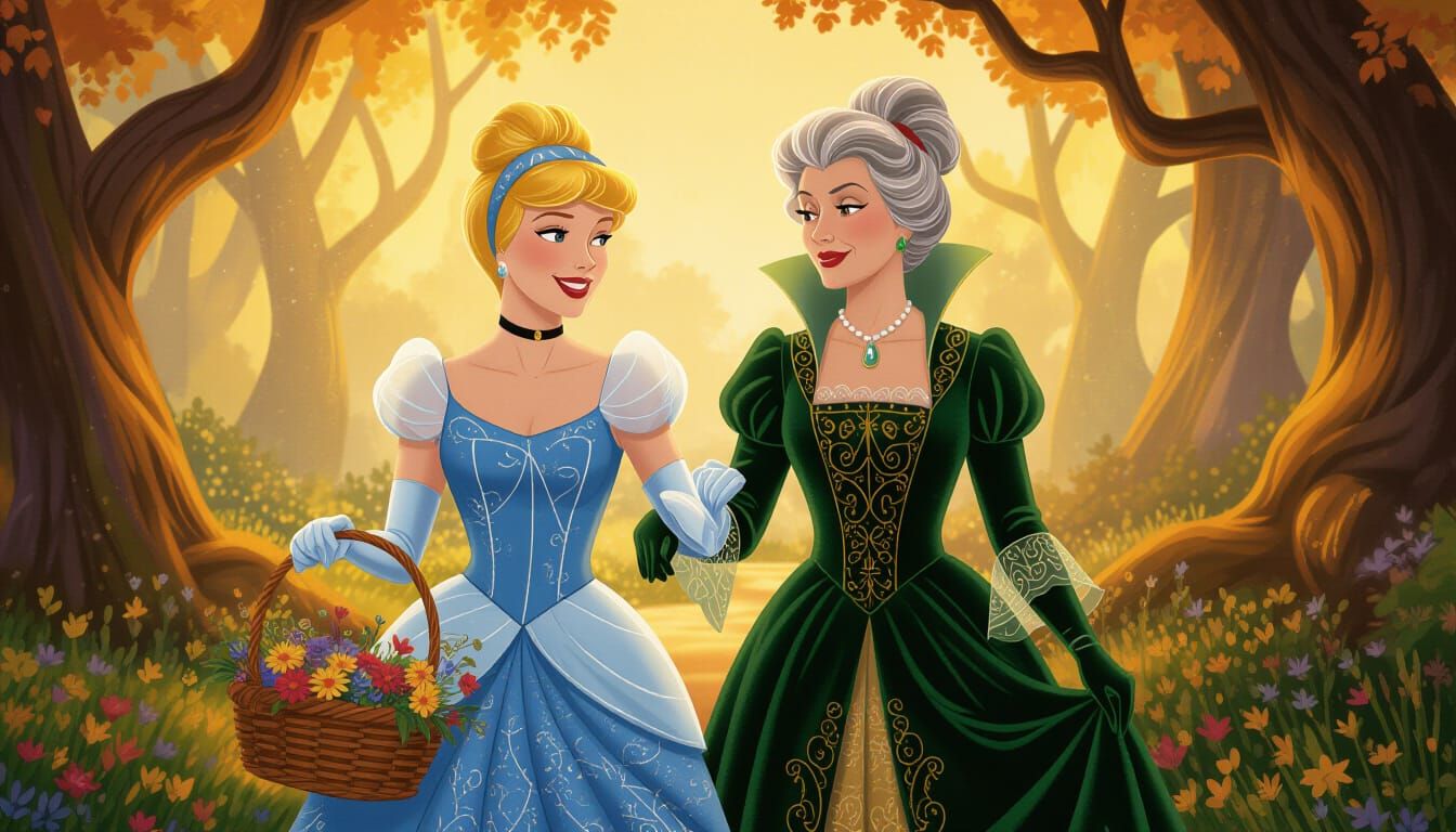 Cinderella and Stepmother in Enchanted Forest