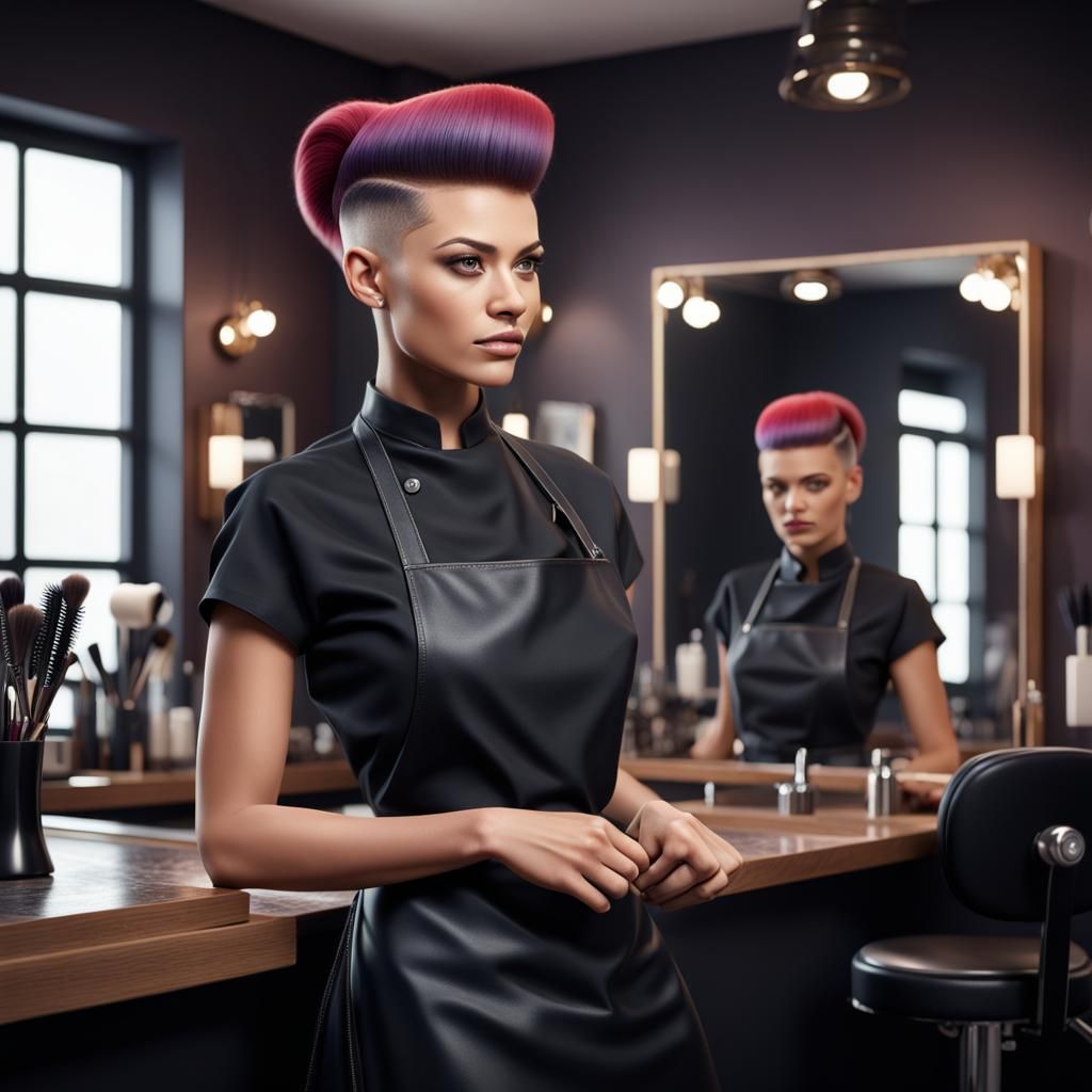 Modern Hairdresser with Flattop in Salon: Matte Painting