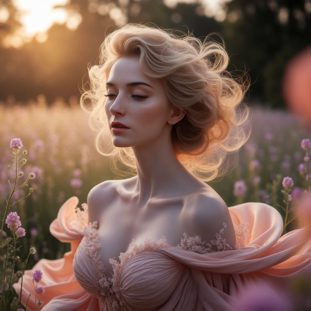 Ethereal Woman in Golden Hour Light