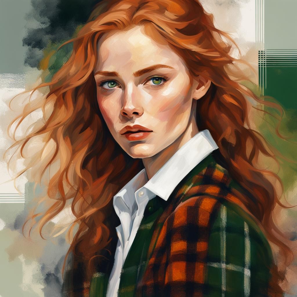 Beautiful Scottish Woman Portrait with Plaid Skirt