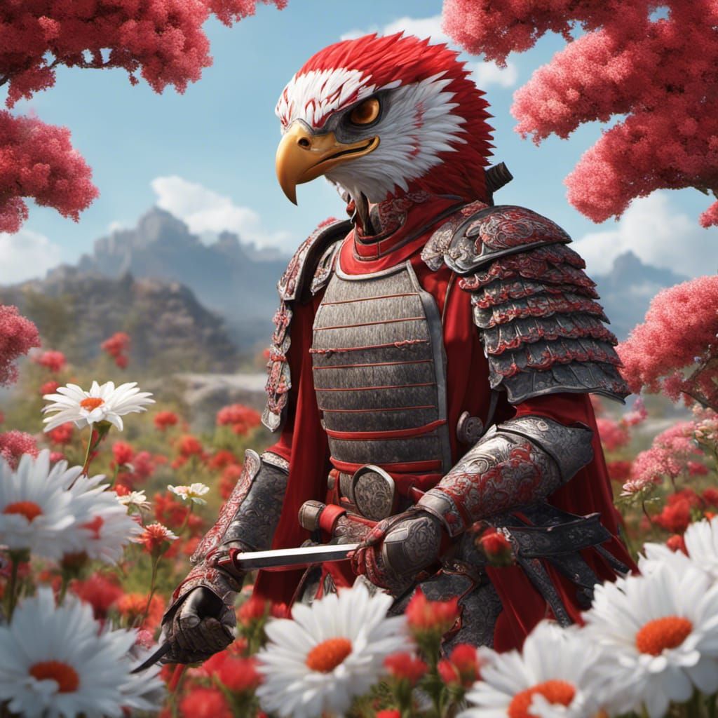 Hawk Samurai in Red and White Armor