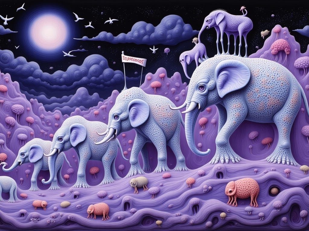 Stupendous Elephants March through Dreamy Mountains