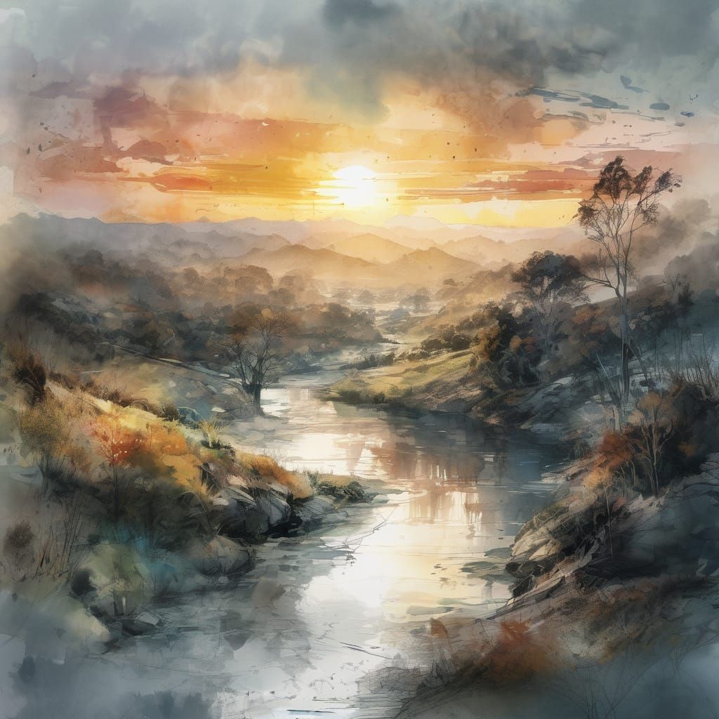 Ethereal River Landscape at Dawn