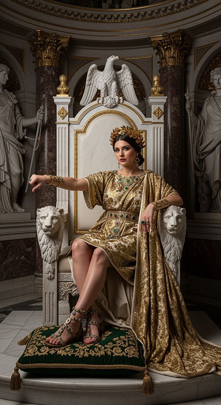 Roman Empress on Marble Throne in Photorealistic Style