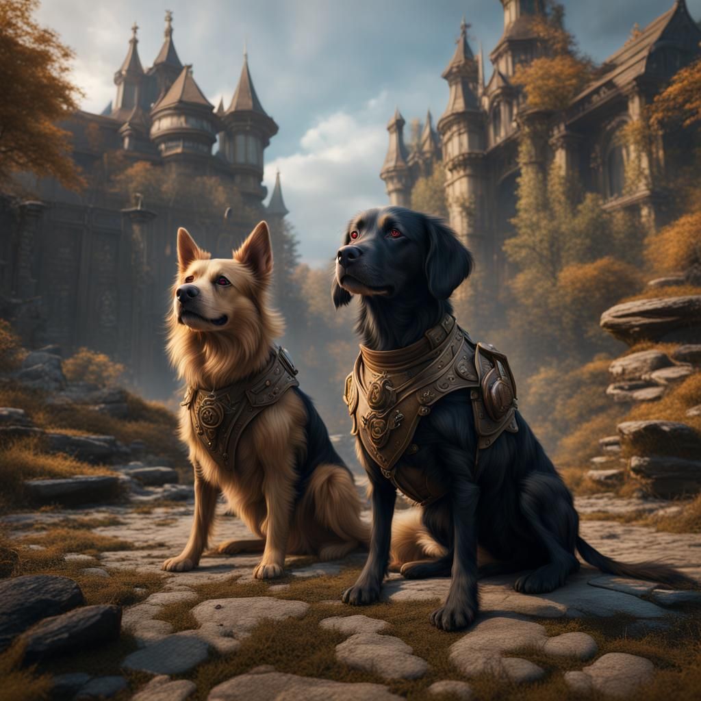 Detailed Matte Painting of Dogs in Fantasy Art