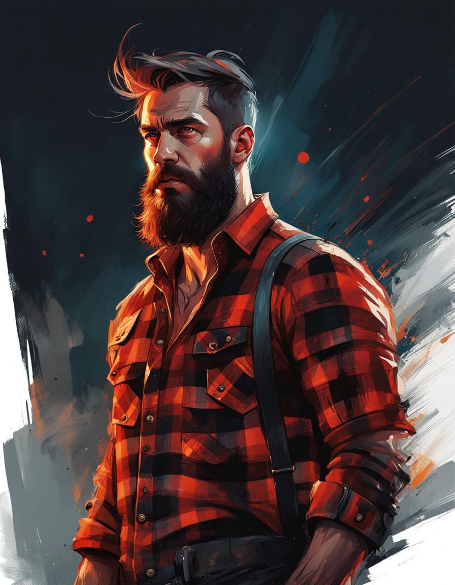 Masculine Lumberjack Portrait in Digital Painting Style