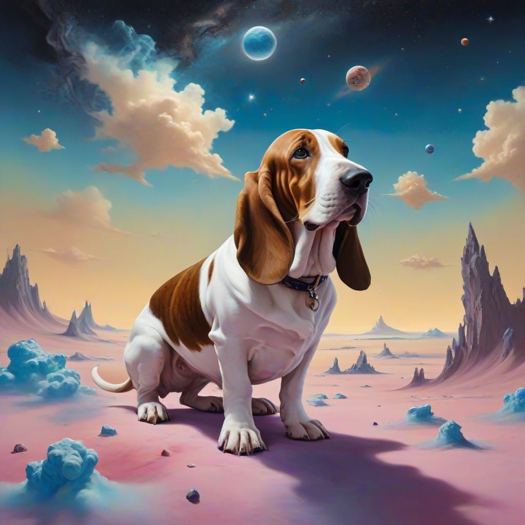 Cosmic Basset Hound of Clouds and Stardust in Space