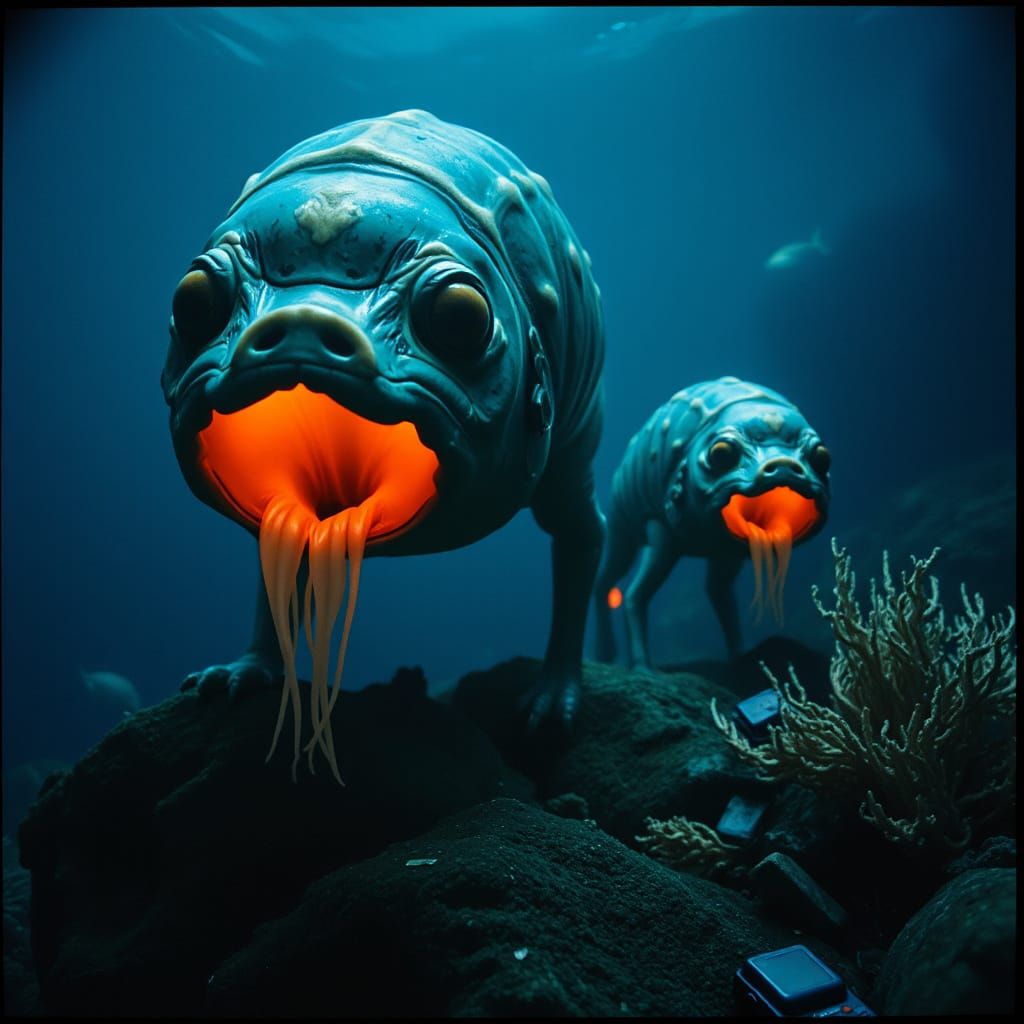 Bioluminescent Alien Deep Sea Creatures in Xeno-biological E...