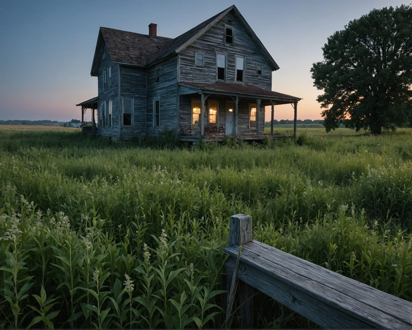 Romantic Iowa Farmhouse at Twilight