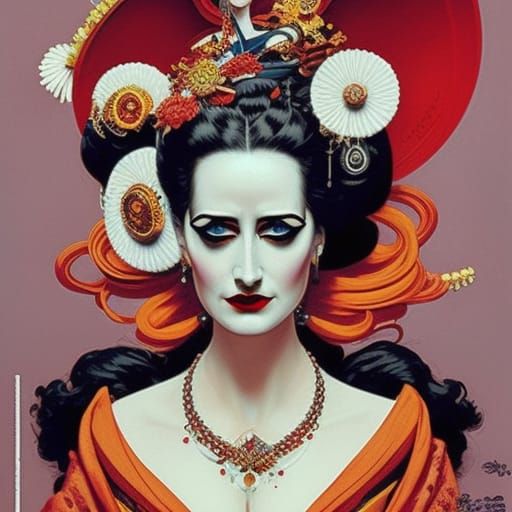 Geisha Portrait in Contrasting Colors