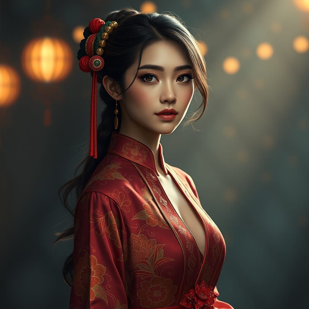 Elegant Asian Goddess in Enchanting Dreamlike Setting