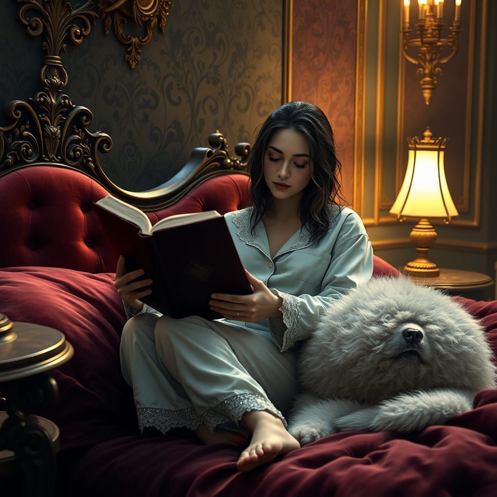 Baroque Dreamscapes: Woman in Velvet Bed