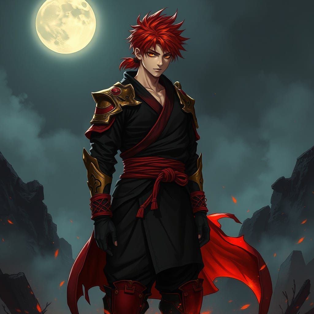 Martial Artist Amidst Moonlit Mists