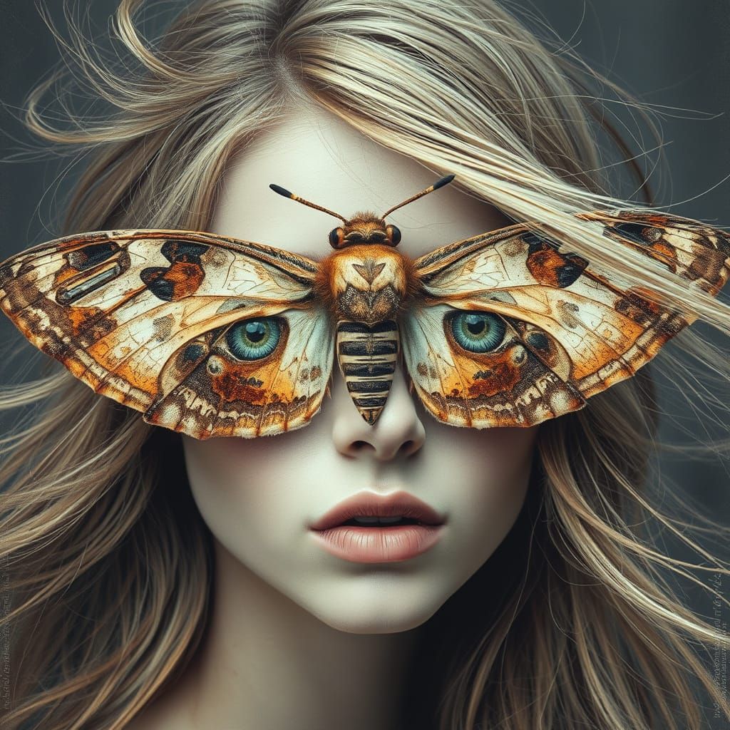 Opalescent Beauty: Moth Wings Obscure Eyes