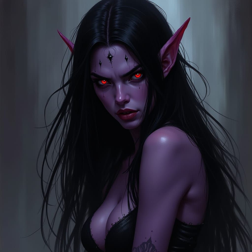 Dark Elf Woman with Piercing Red Eyes