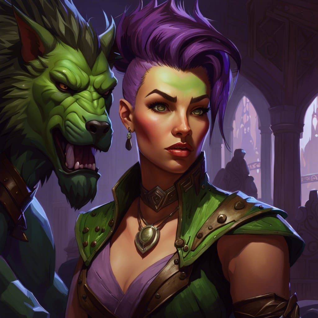 Fantasy Half-Orc Woman Portrait in Digital Painting Style