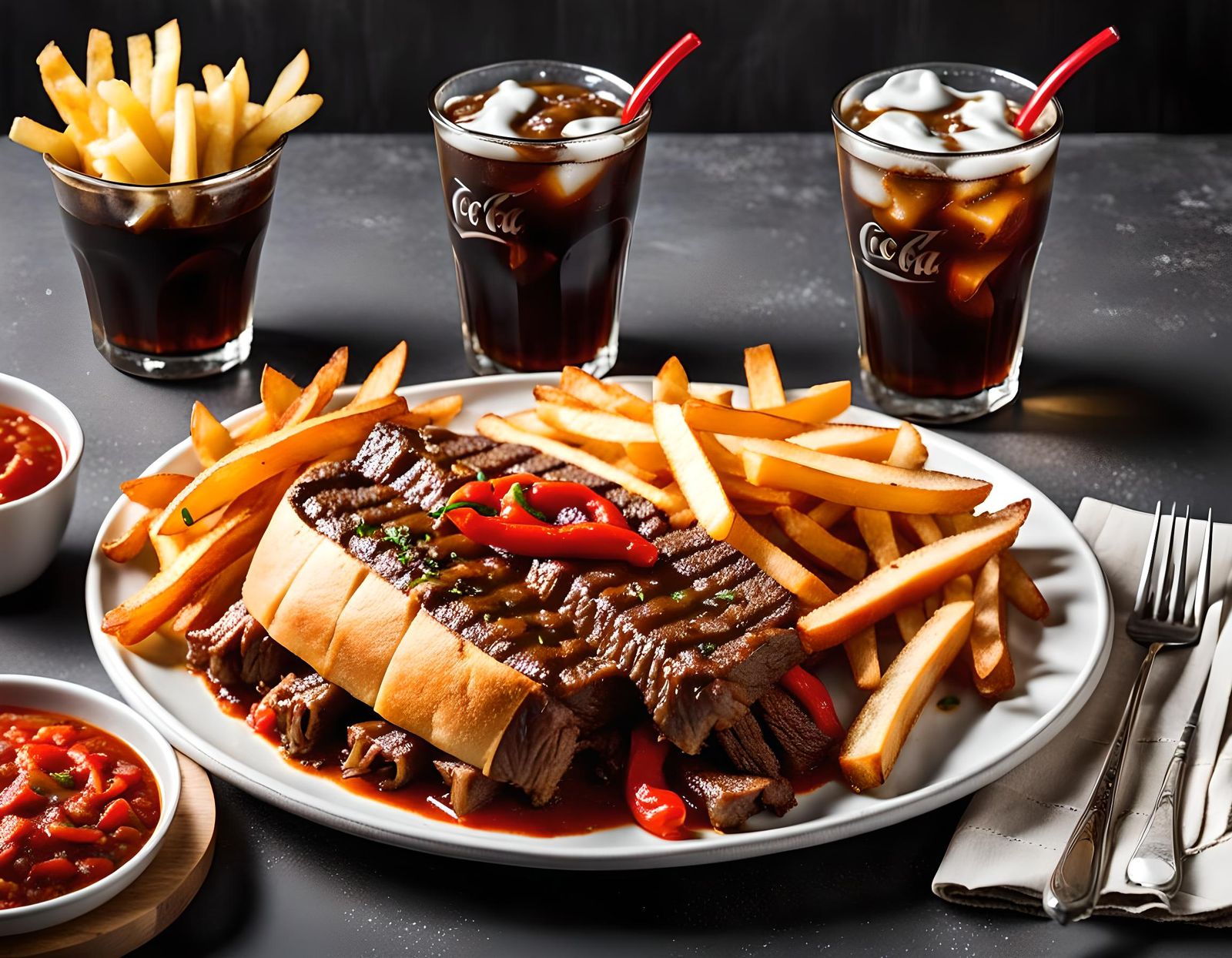 Delicious Italian Beef Sandwich with Fries and Coke