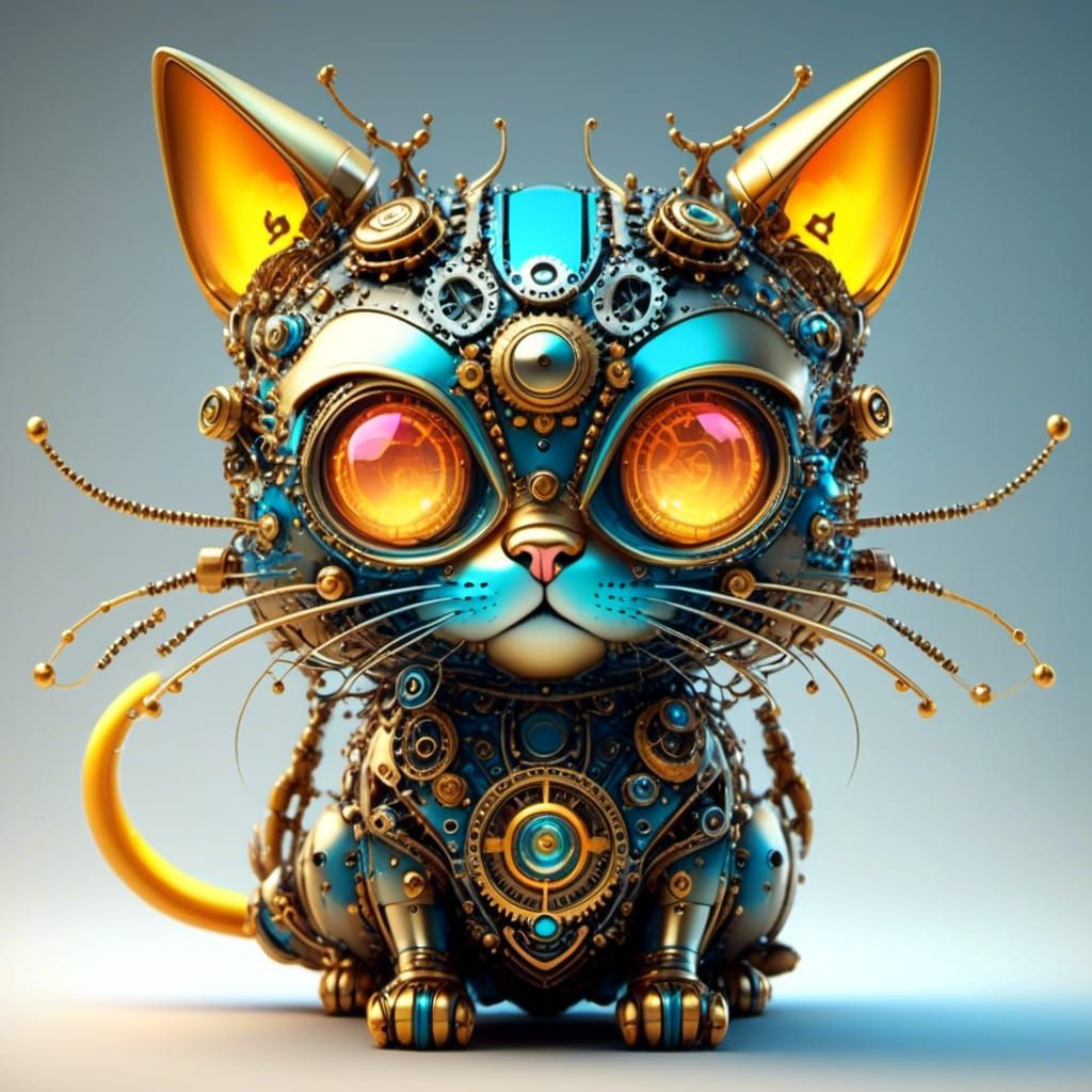 Detailed Steampunk Cat Robot Blueprint