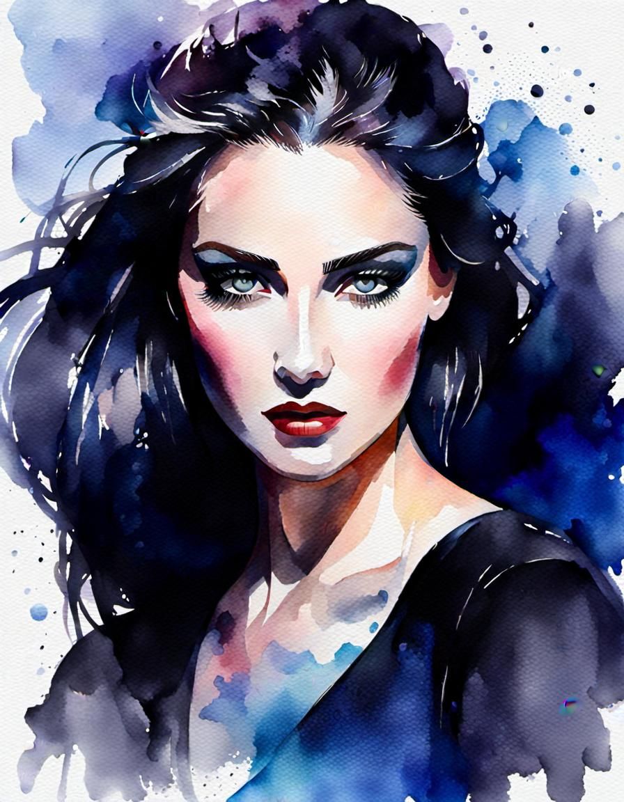 Mystical Beauty: Dark Mood Watercolor Portrait