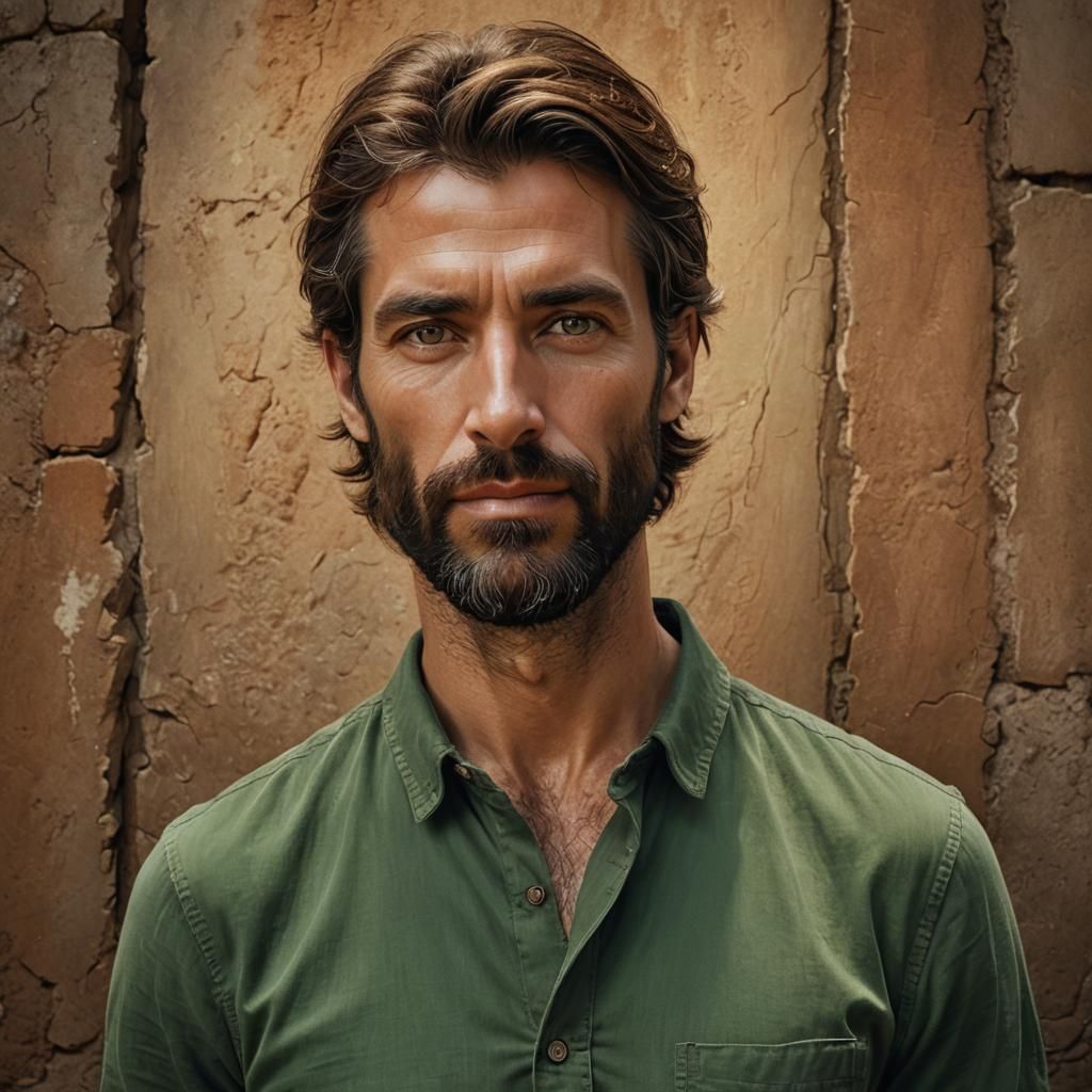 Hyperrealistic Portrait of Portuguese Man with Emerald Eyes