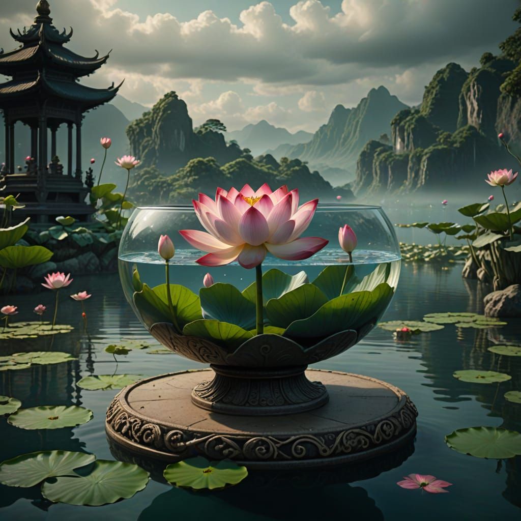 Epic Digital Water Lilies in a Fishbowl Paradise
