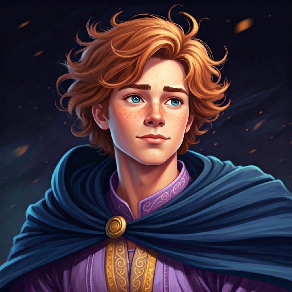 Freckled Boy in Tunic: Digital Art in Loish Style