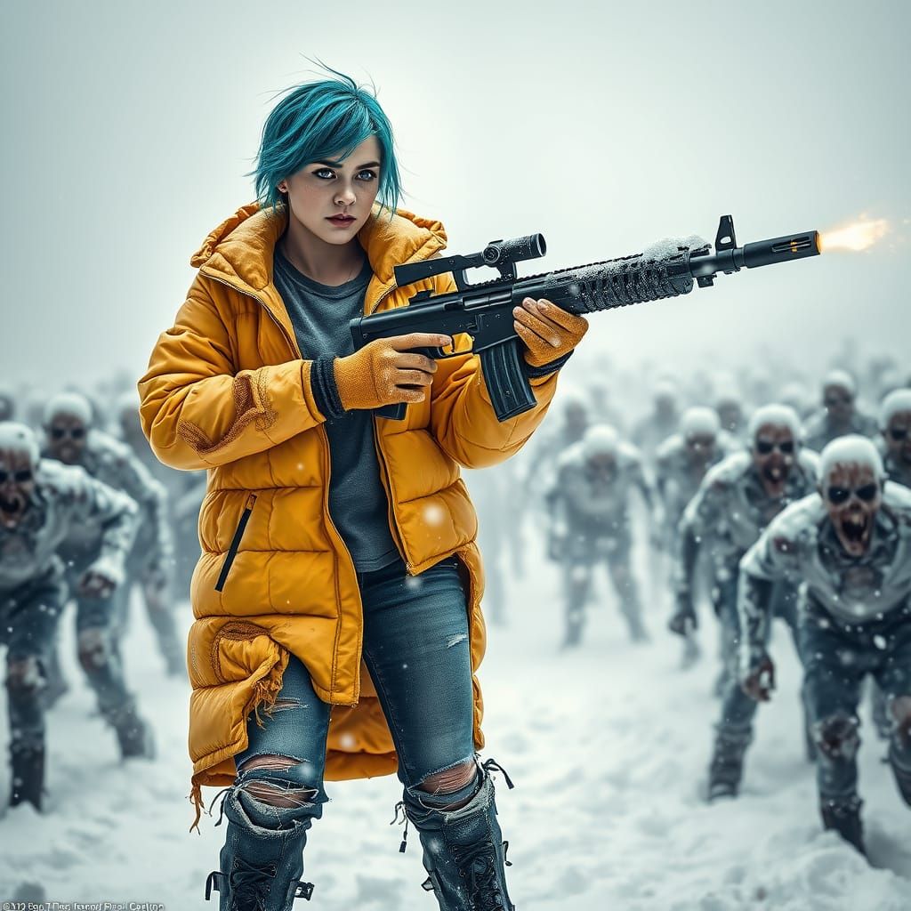 Heroic Young Woman Battles Zombie Horde in Epic Snowstorm
