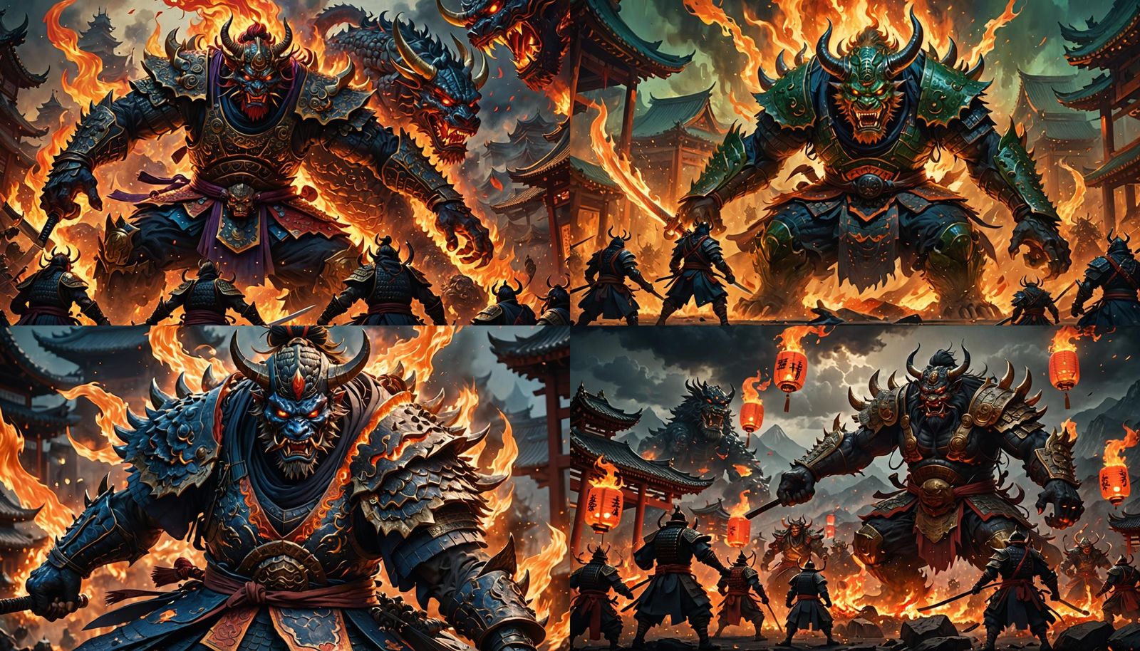 Samurai Battle Against Oni Monster: Fantasy Concept Art