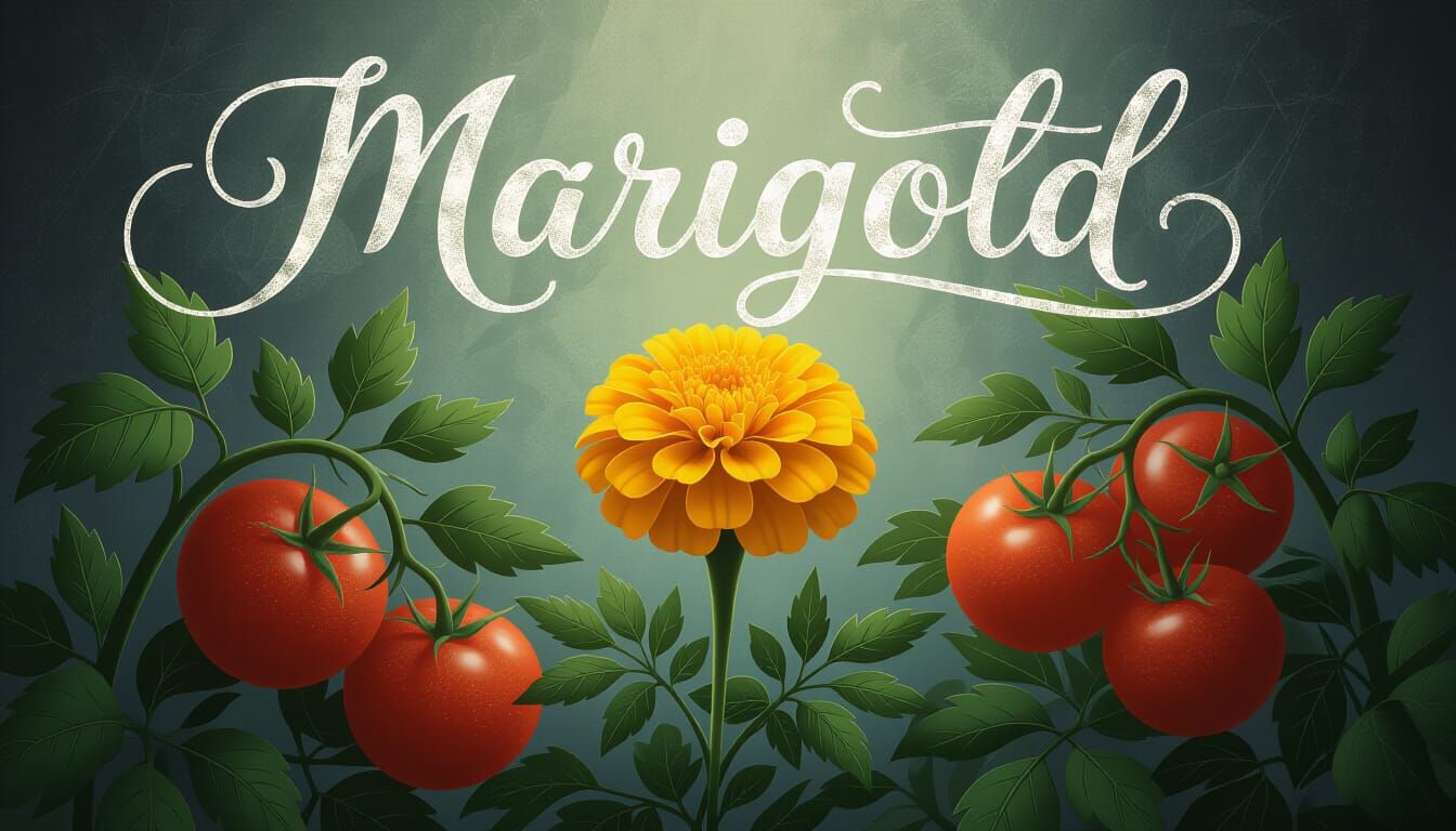 Marigold Among Tomato Plants in Surreal Style