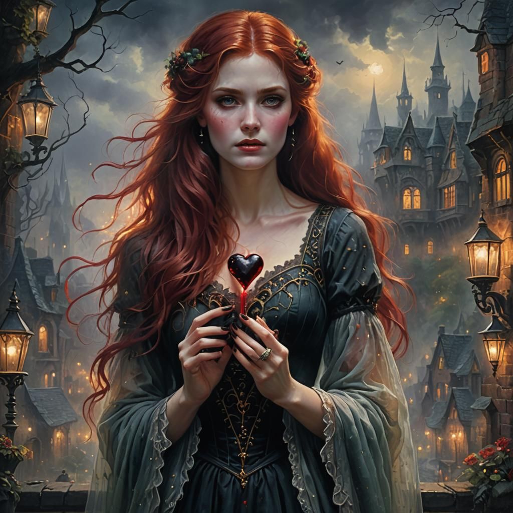 Ethereal Fantasy: Redhead Woman with Bleeding Heart