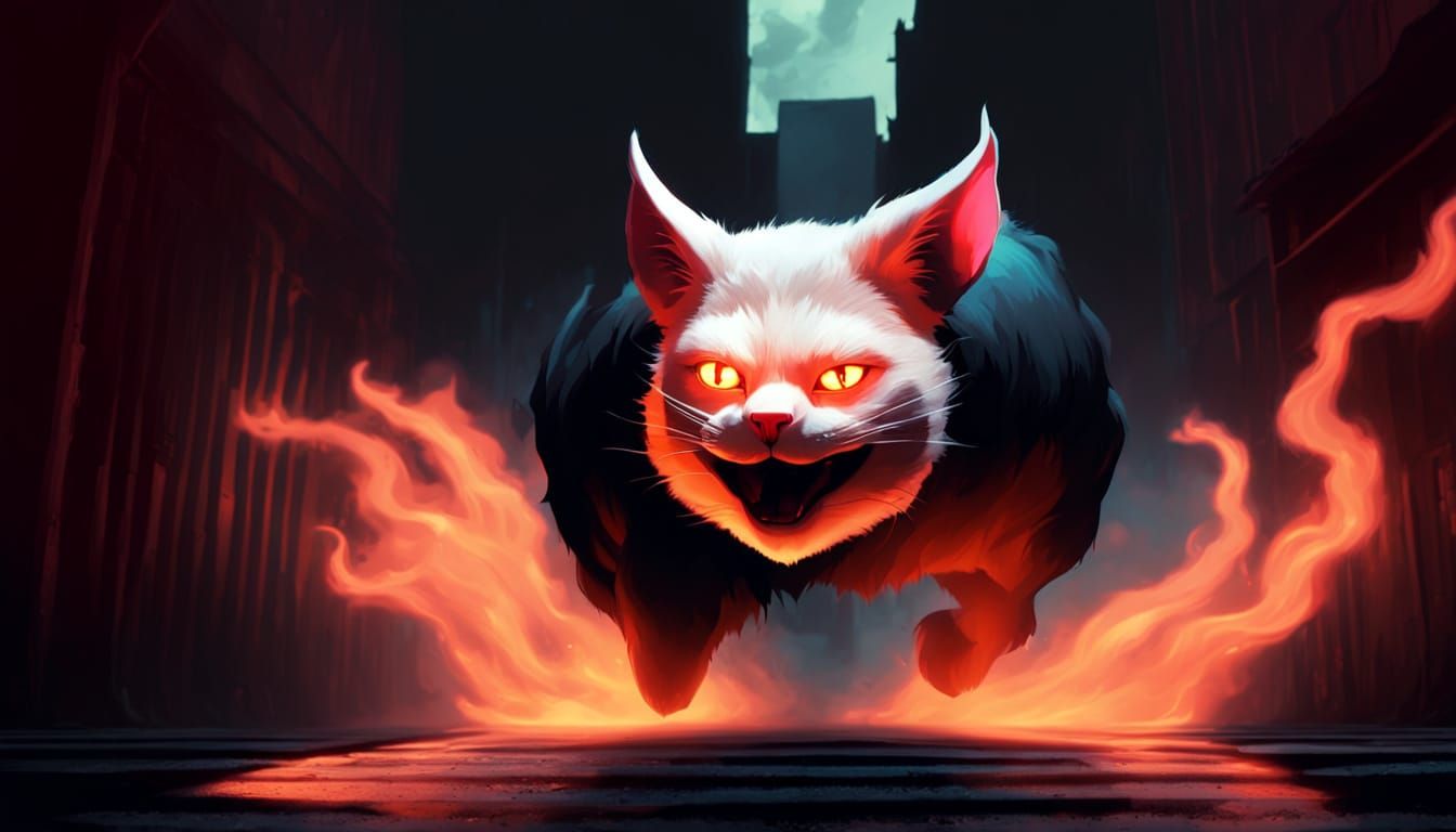 Cat in Alley: Dark Fantasy Art in Rutkowski Style