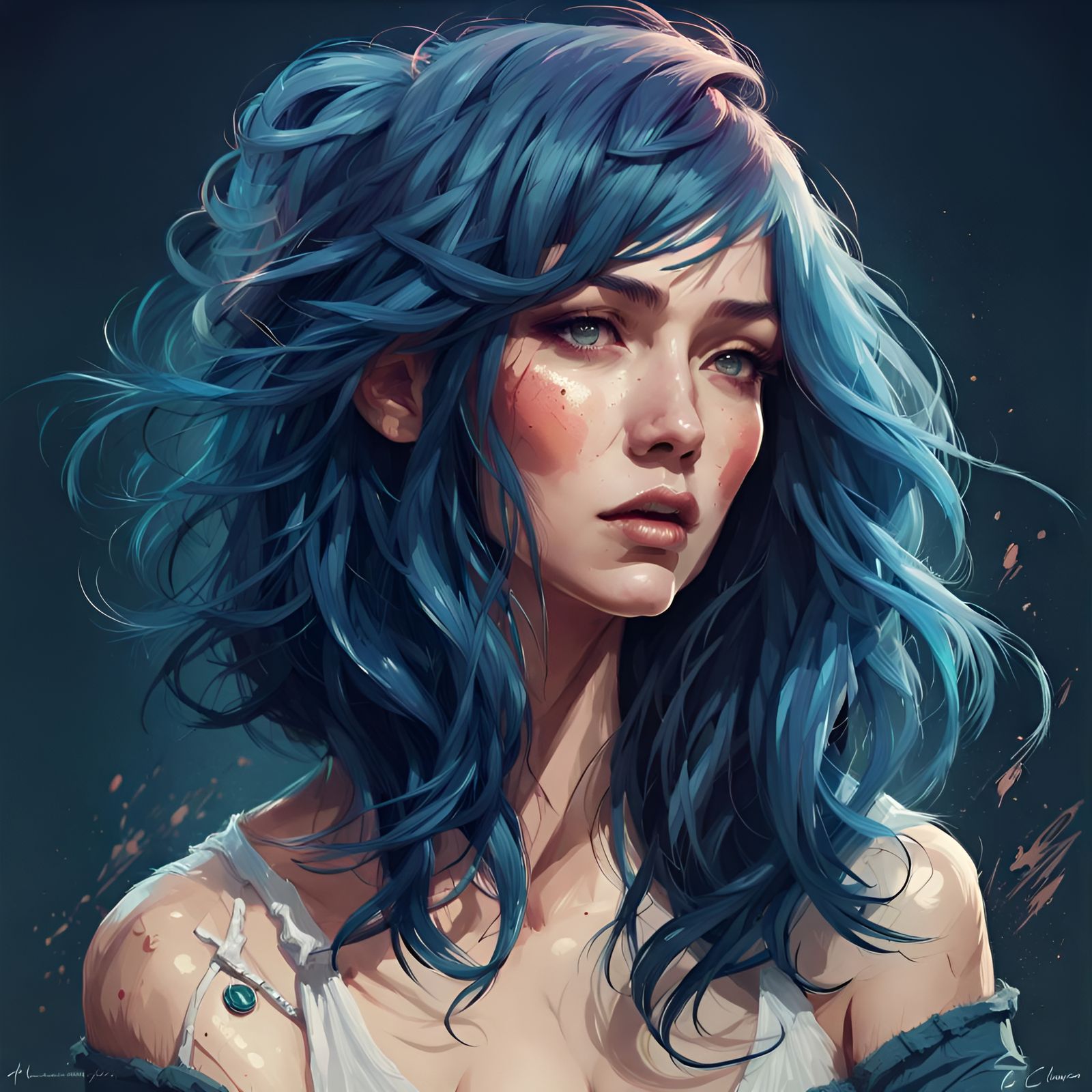 Gorgeous Woman with Blue Hair Digital Illustration