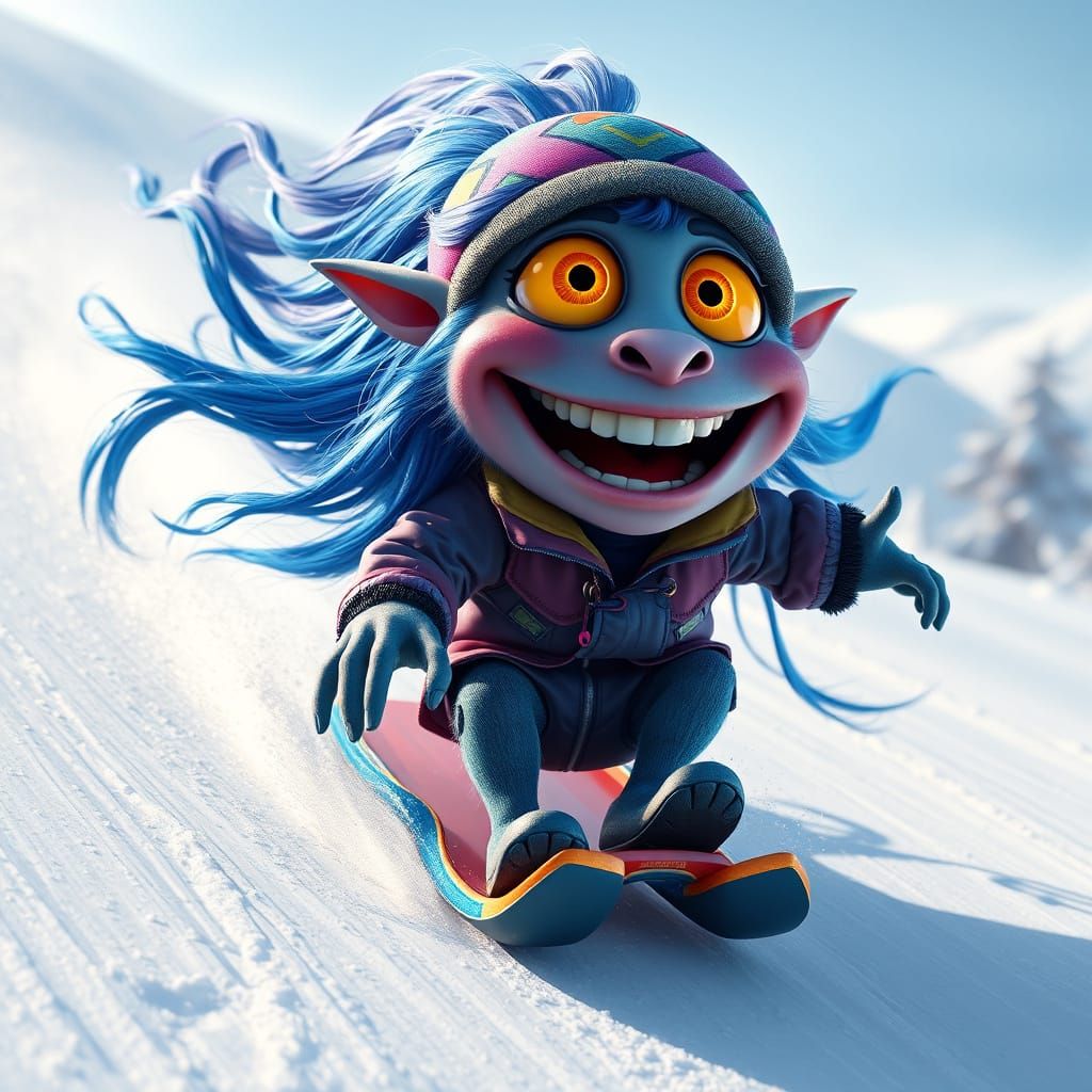 Magical Creature Zooms Down Snowy Slope