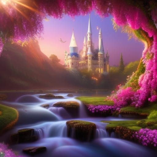 Magical Fantasy Landscape with Heart Archway