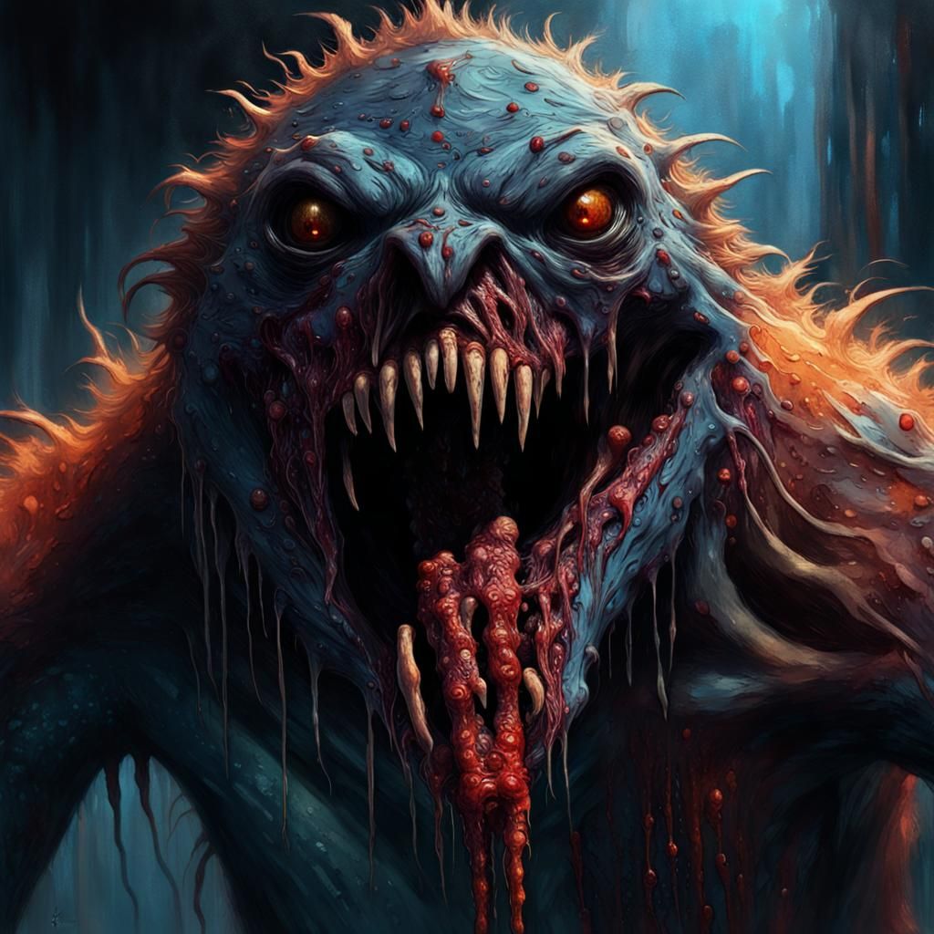Visceral Horror: Hideous Monster in Dark Fantasy Style