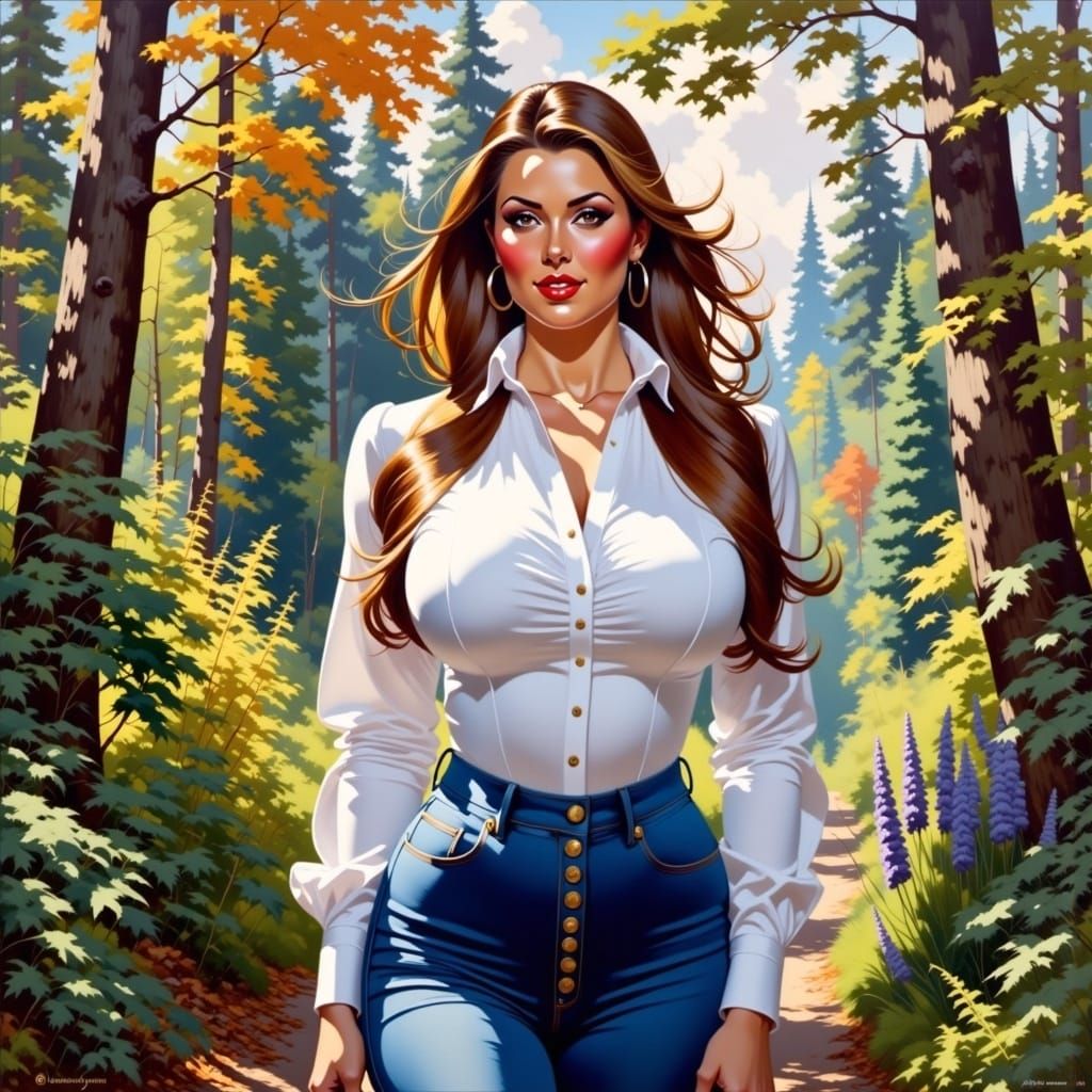 Elegant Lady Explores Botanic Garden in Cozy Cityscape