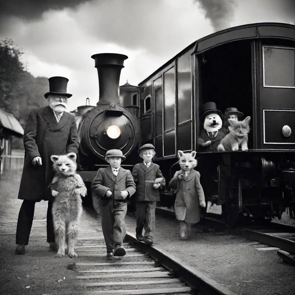 Anthro Furry Family Boards Steam Train in 1880