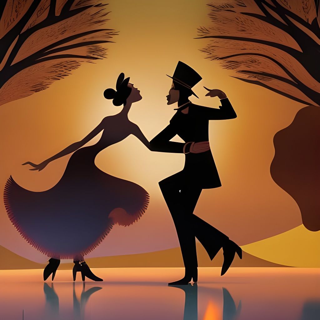 Passionate Tango in Moonlit Forest: Silhouette Animation