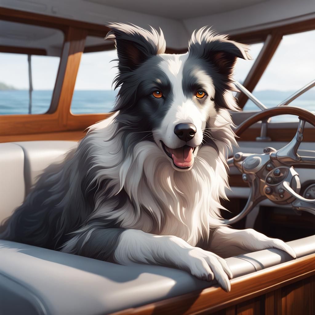 Border Collie Dog Portrait on Motor Boat