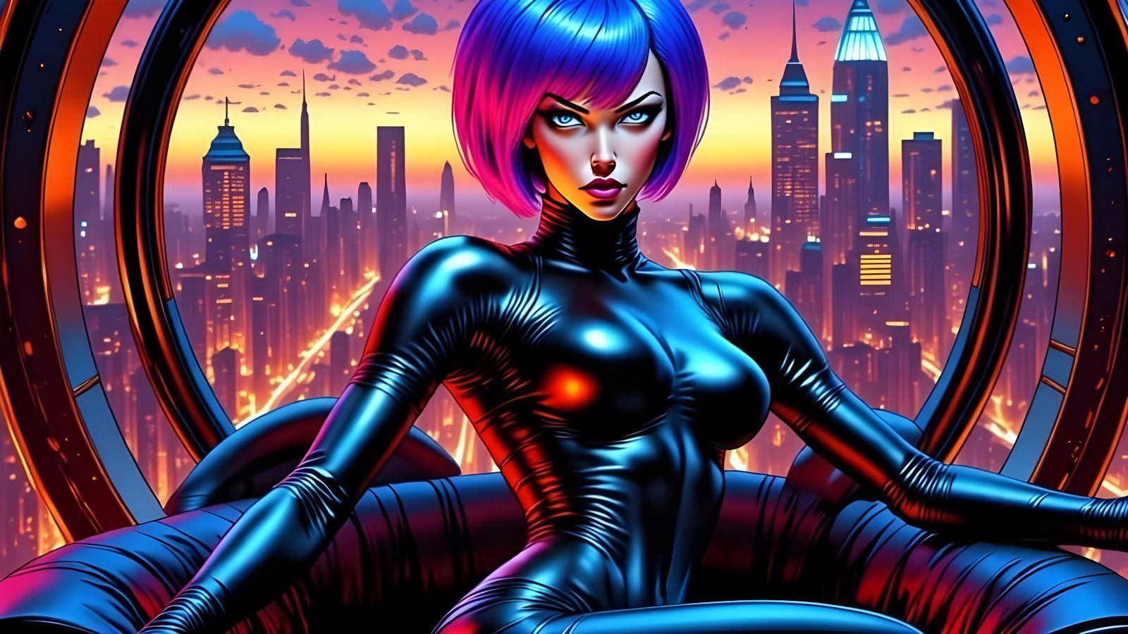 Cyberpunk Queen on Throne in Penthouse Suite