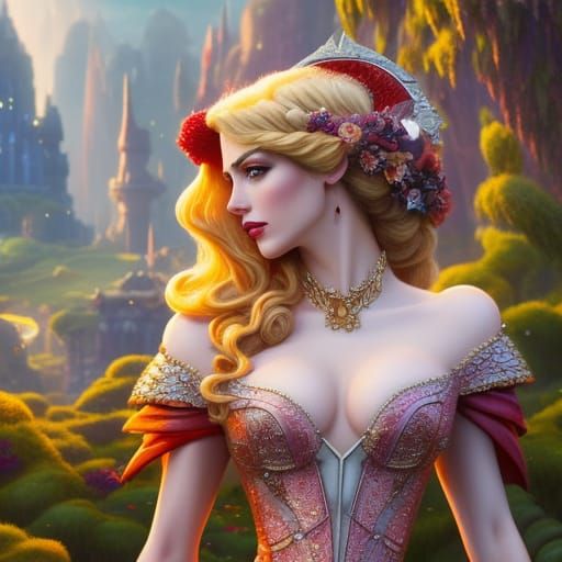 Princess Peach in Fantasy Gown, Hyper-Detailed Portrait