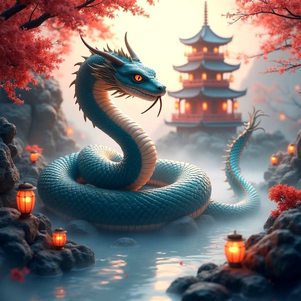 Surreal Anime Concept Art of a Snake in 8k Resolution