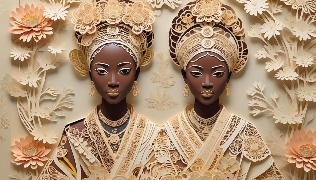Kirigami Portrait of African Empress in Ceremonial Robes