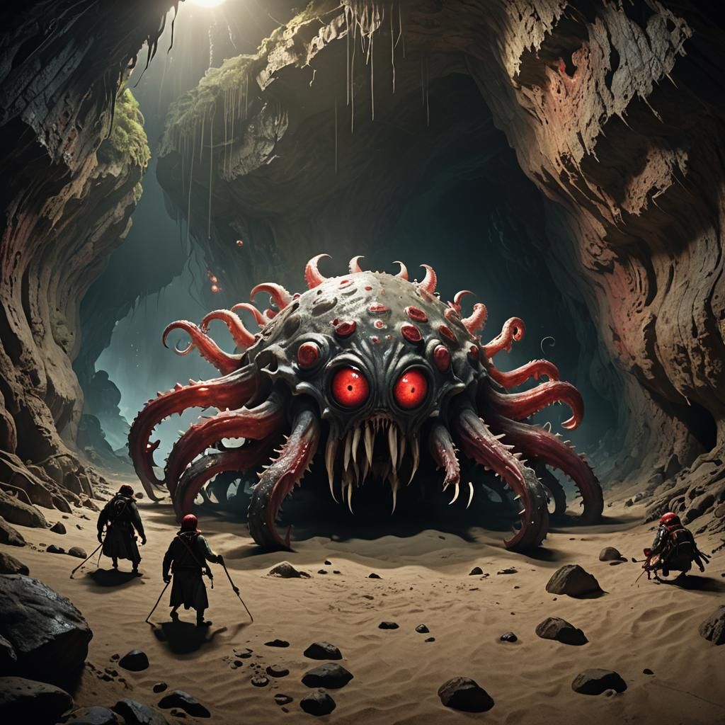 Eerie Cave Creature Emerging from Darkness: Film Still