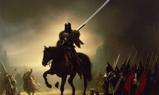 Knight Yielding Sword in Feathered Armor