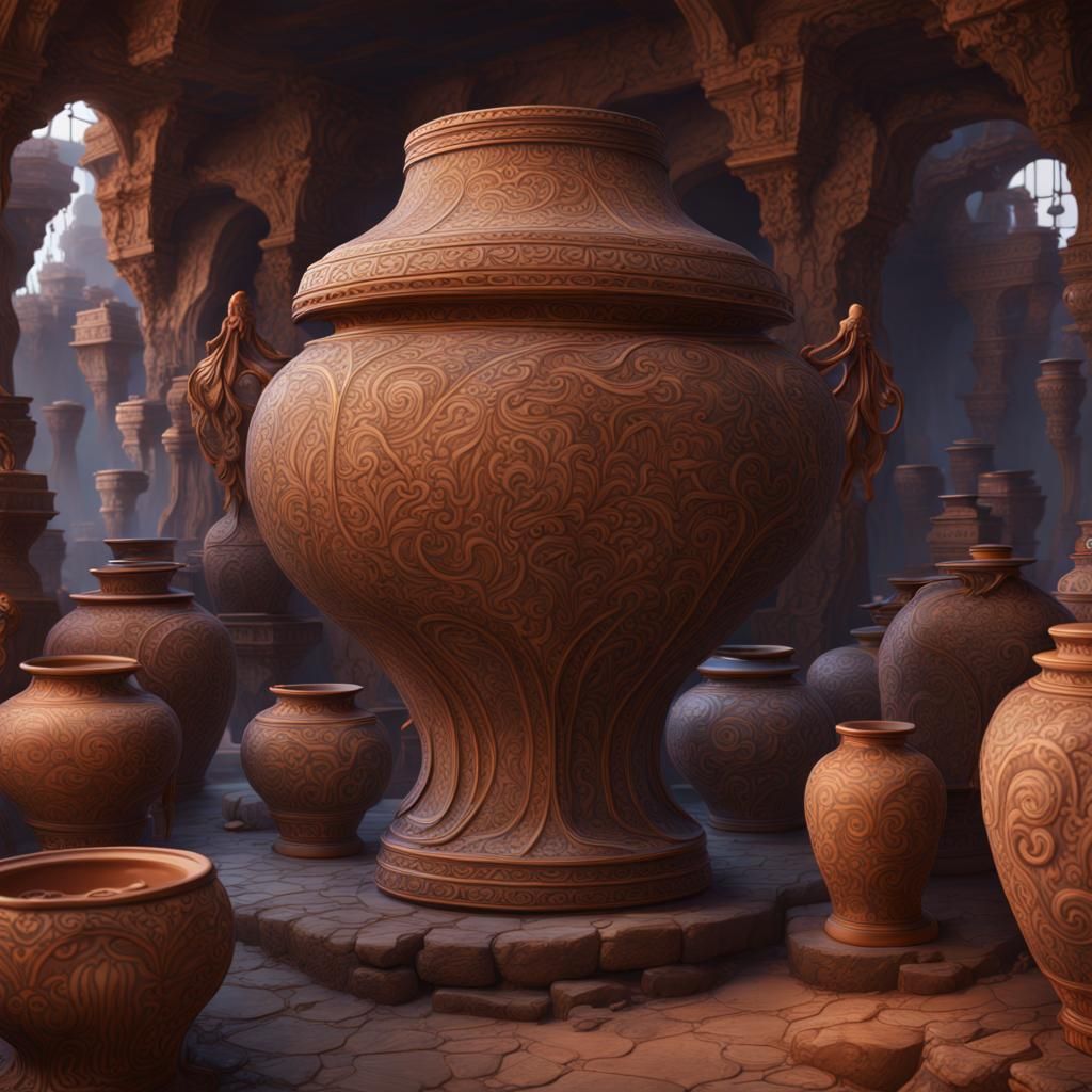 Fantastical Giant Pottery: Detailed Matte Painting